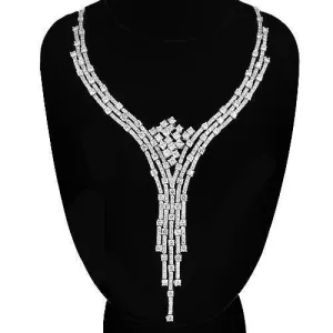 14K White Solid Gold Womens Diamond Necklace 8.37 Ctw
