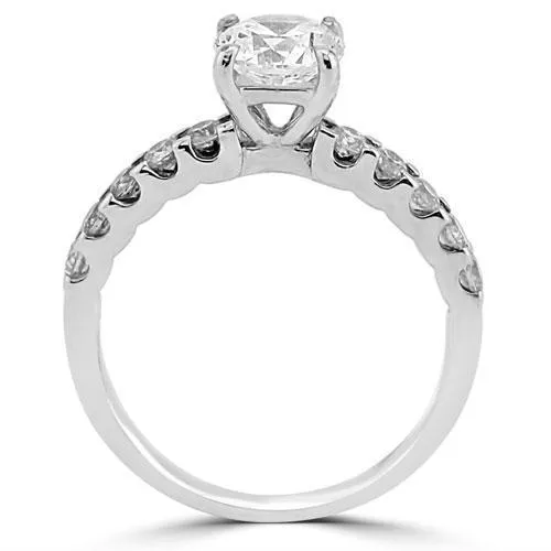 18K Solid White Gold Diamond Engagement Ring 1.36 Ctw