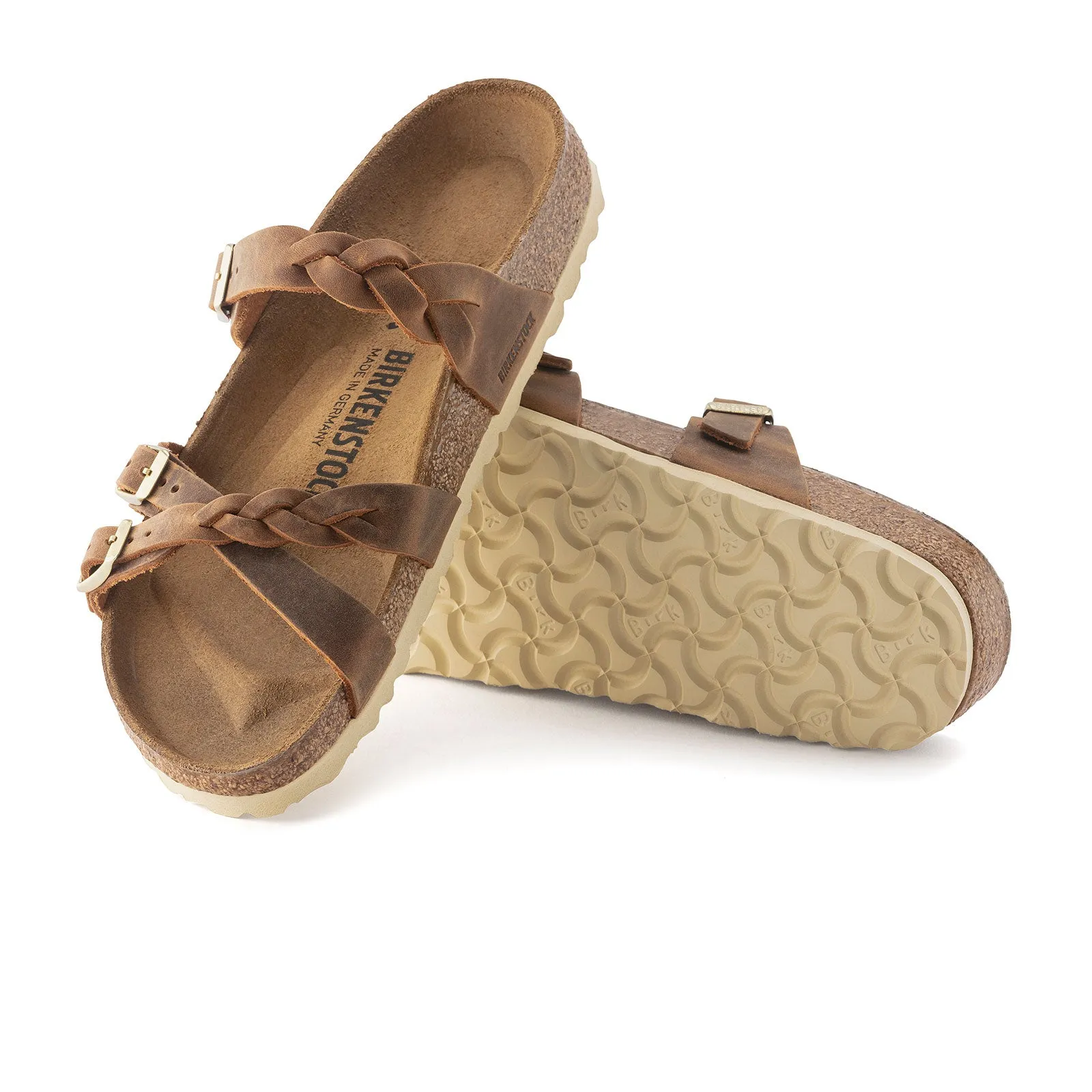 Birkenstock Franca Braid Slide Sandal (Women) - Cognac Oiled Leather