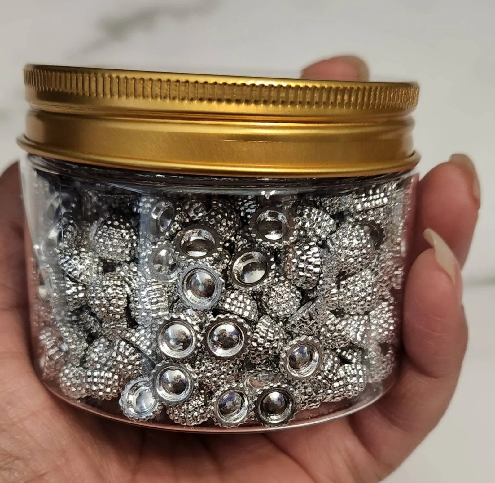 Bulk: 8MM "BLING BUD" Rivets   Pins,(3.5oz Jar) for Pearl Setting Machine, Clothing Decoration, Great For Denim, Fabric, Shoes, and more!