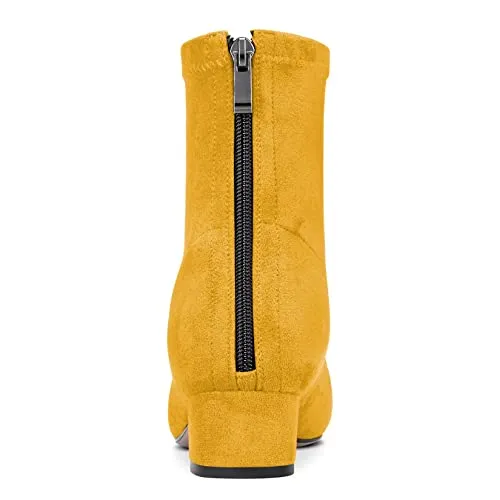 Castamere Women Chunky Block Low Heel Close Pointed Toe Ankle Boots Short Bootie Slip-on Zipper 1.4 Inches Heels Classic Cute Shoes Yellow