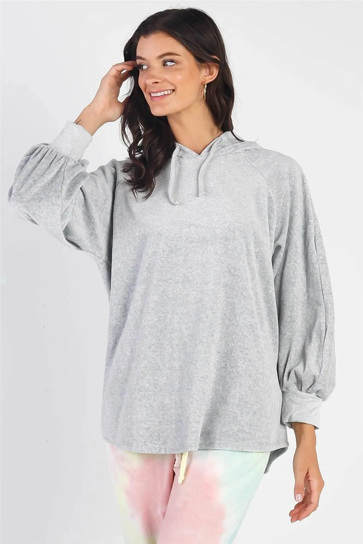 Grey Cotton Blend Long Sleeve Hoodie Sweatshirt /1-1-1
