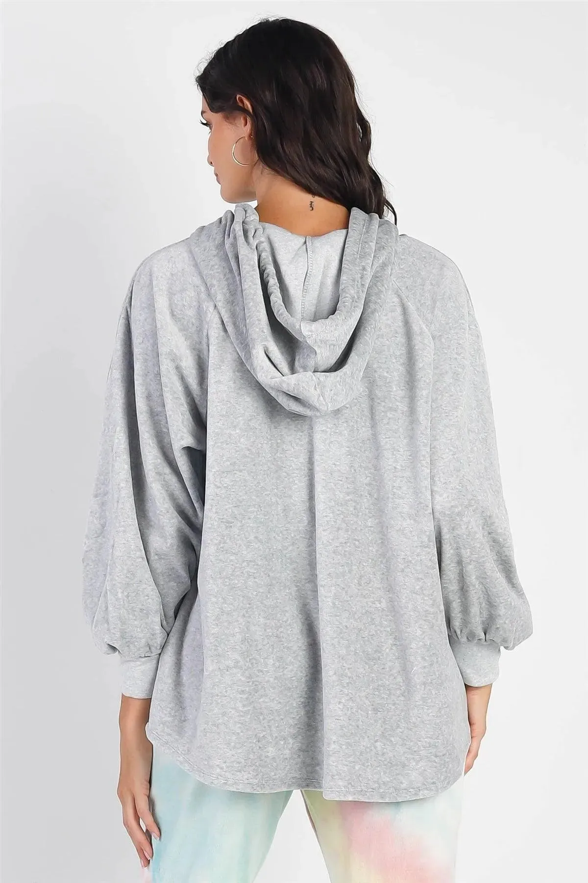 Grey Cotton Blend Long Sleeve Hoodie Sweatshirt /1-1-1