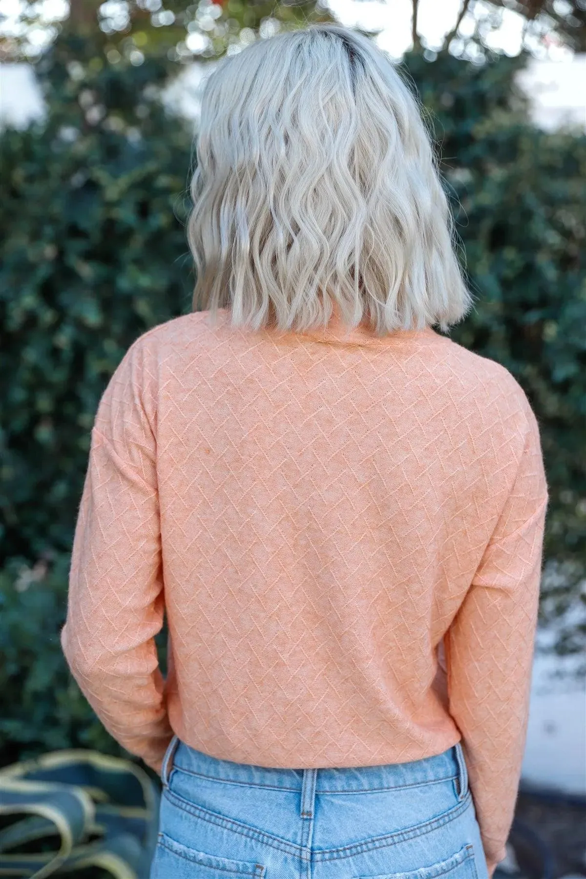 Orange Textured Self-Tie Hem Mock Neck Top /3-2-1