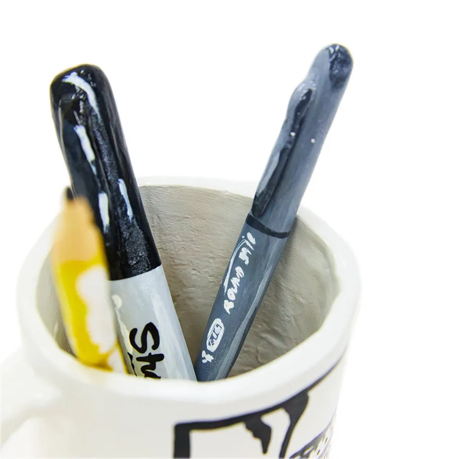 Paint Mug With Brushes Original Ceramic Sculpture by Joshua Vides
