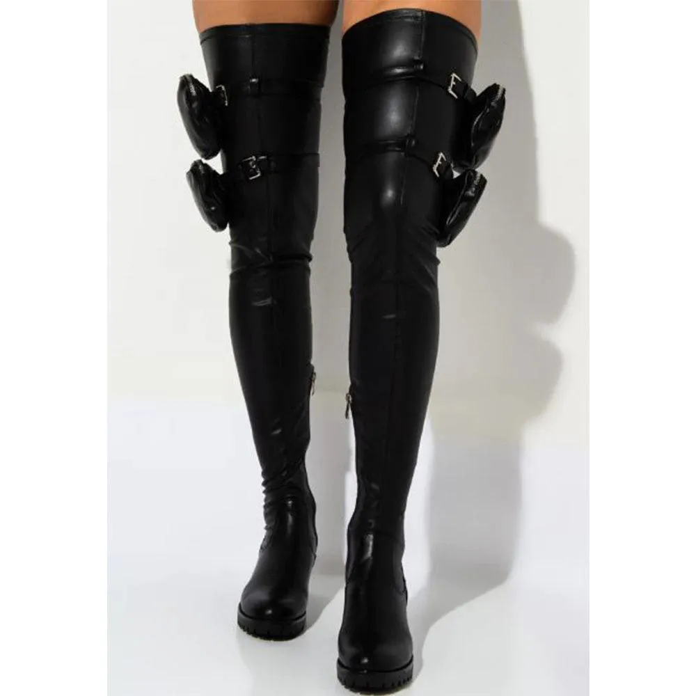 Punk Gothic Buckle Zip High Boots, Attractive Casual Party Shoes For Women