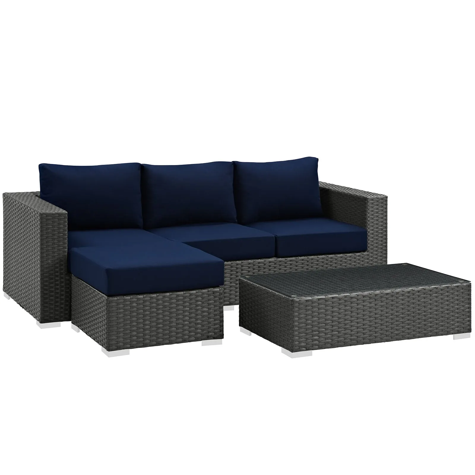 Sojourn 3 Piece 3 Seater Outdoor Patio Sunbrella Sectional Set With Ottoman