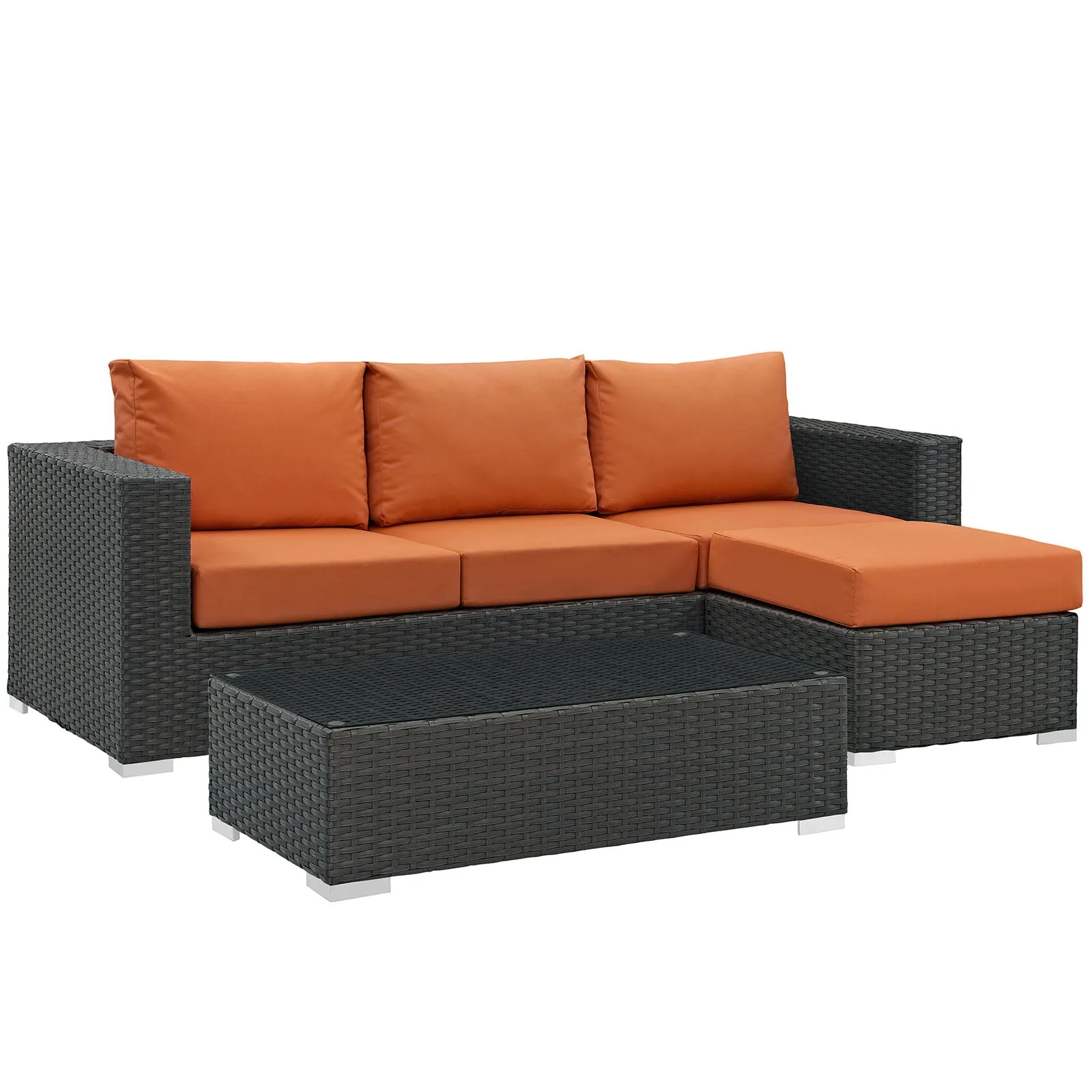 Sojourn 3 Piece 3 Seater Outdoor Patio Sunbrella Sectional Set With Ottoman