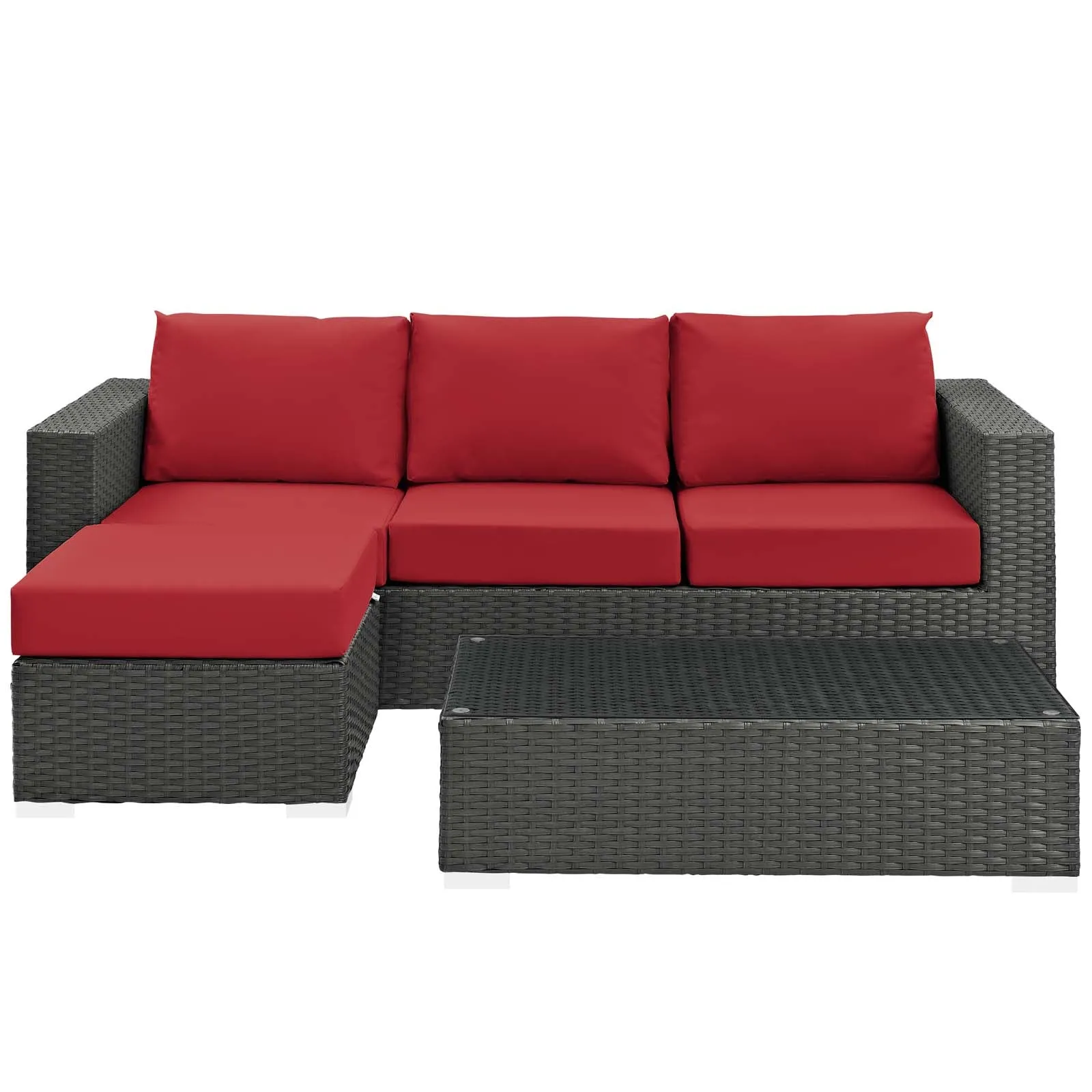 Sojourn 3 Piece 3 Seater Outdoor Patio Sunbrella Sectional Set With Ottoman
