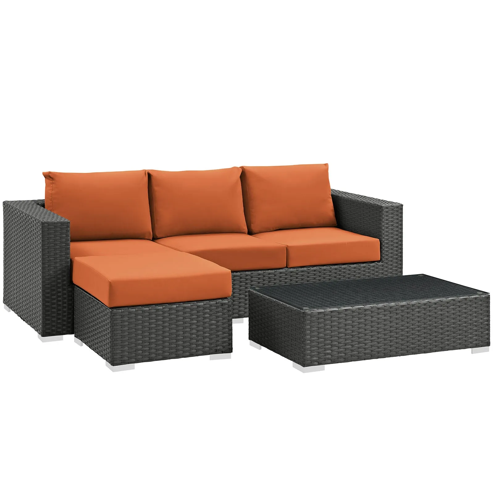 Sojourn 3 Piece 3 Seater Outdoor Patio Sunbrella Sectional Set With Ottoman