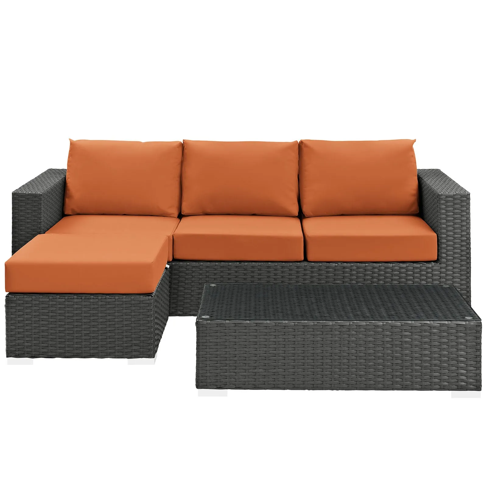 Sojourn 3 Piece 3 Seater Outdoor Patio Sunbrella Sectional Set With Ottoman