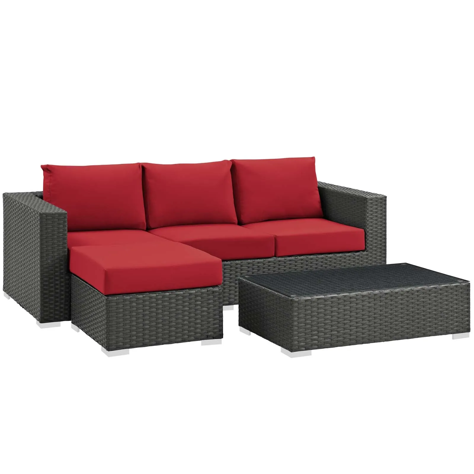 Sojourn 3 Piece 3 Seater Outdoor Patio Sunbrella Sectional Set With Ottoman