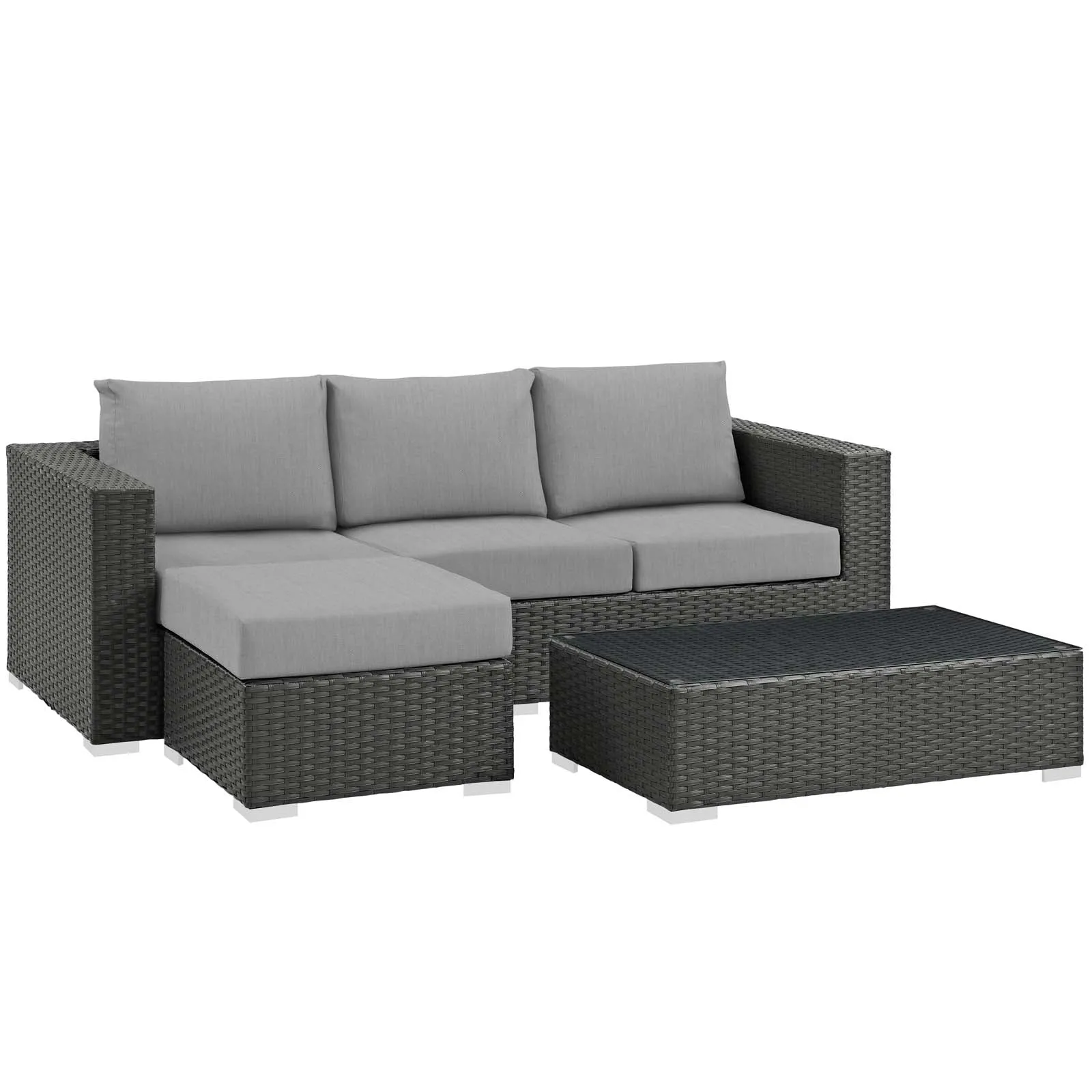 Sojourn 3 Piece 3 Seater Outdoor Patio Sunbrella Sectional Set With Ottoman