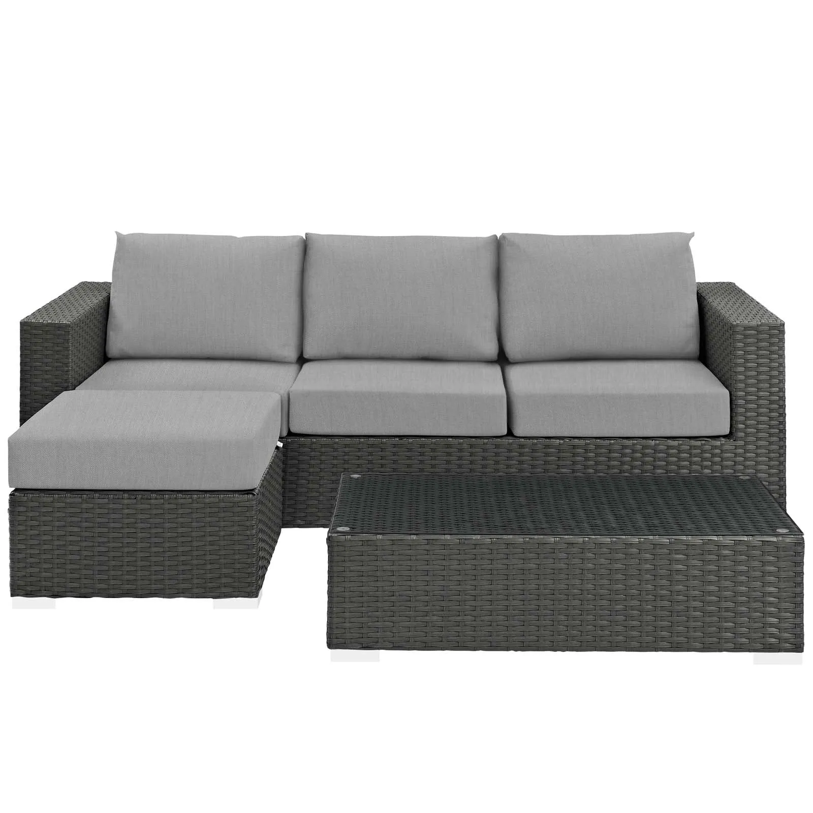 Sojourn 3 Piece 3 Seater Outdoor Patio Sunbrella Sectional Set With Ottoman