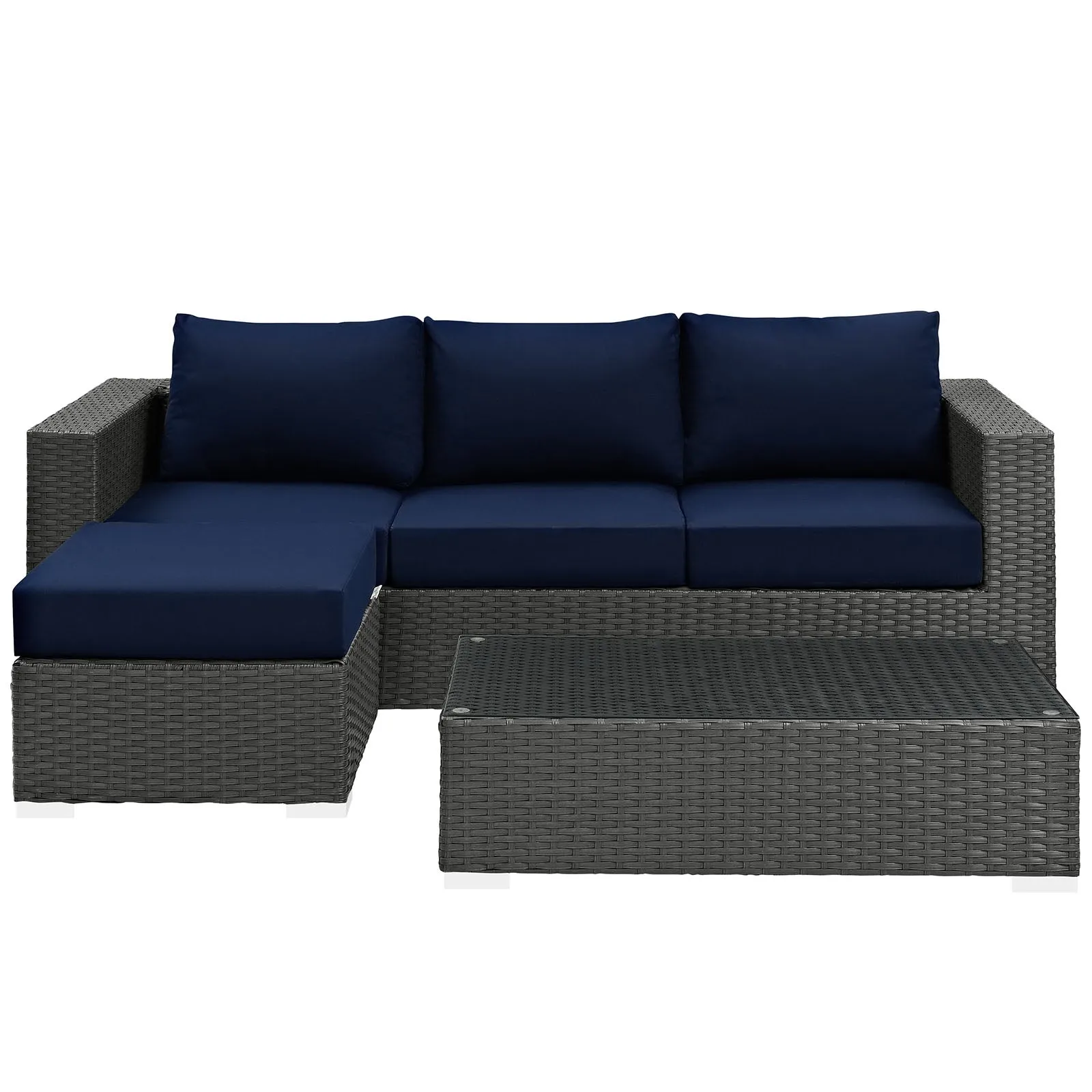 Sojourn 3 Piece 3 Seater Outdoor Patio Sunbrella Sectional Set With Ottoman
