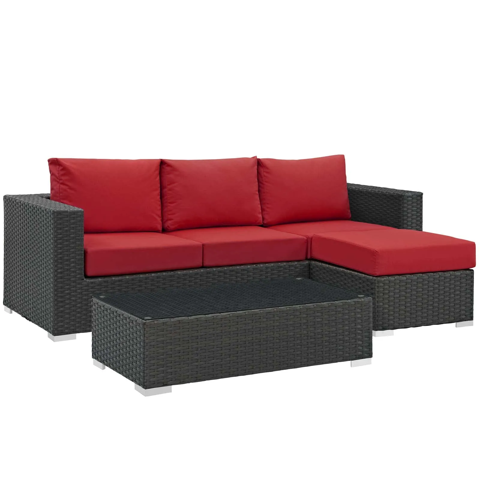 Sojourn 3 Piece 3 Seater Outdoor Patio Sunbrella Sectional Set With Ottoman