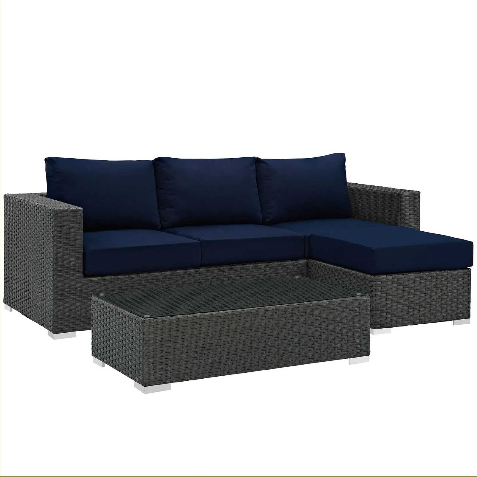 Sojourn 3 Piece 3 Seater Outdoor Patio Sunbrella Sectional Set With Ottoman
