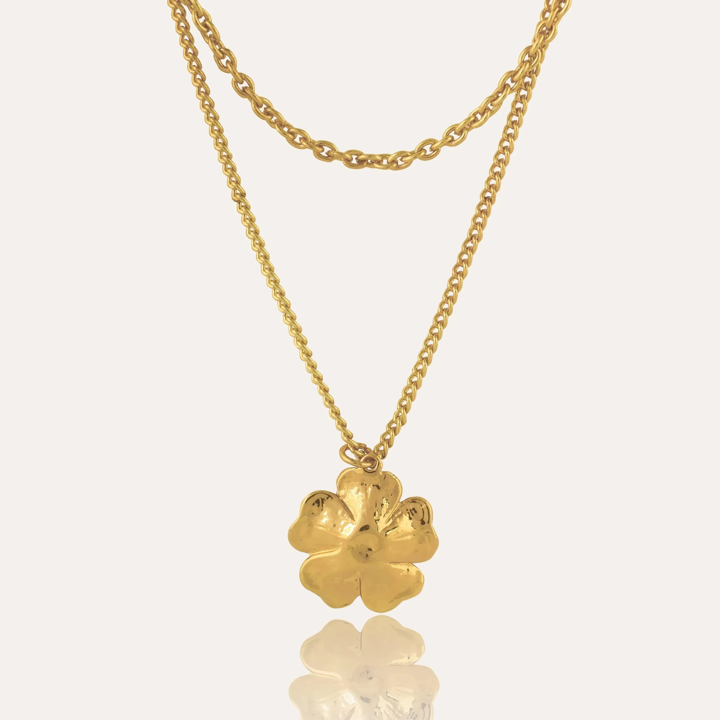 TFC 24K Layered Chain Floral Gold Plated Necklace