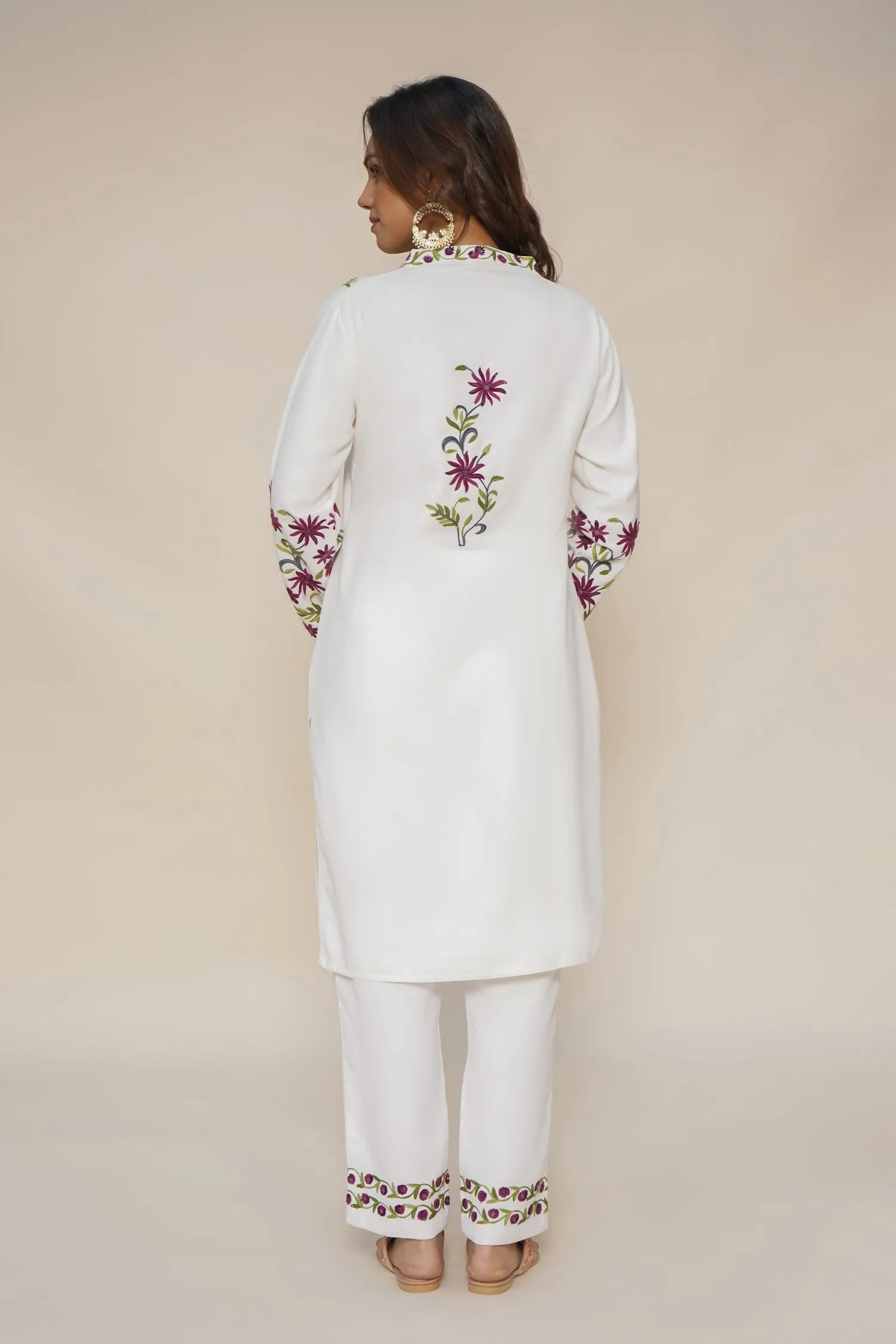 Woollen Kashmiri White Kurta Set