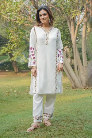 Woollen Kashmiri White Kurta Set